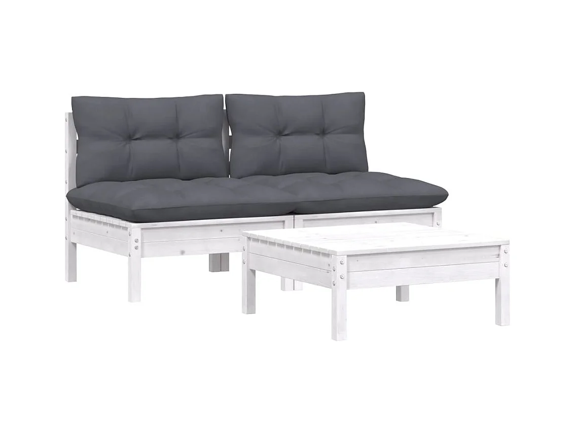 3-tlg. Garten-Sitzgruppe: Sofa + Tisch | Garten-Lounge-Set mit Anthrazit Kissen Kiefernholz -GKD489681