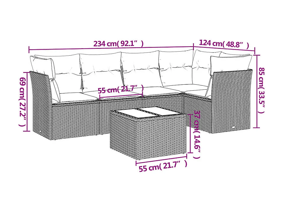 6-tlg. Garten-Sofagarnitur,Gartenmöbel-Set mit Kissen Grau Poly Rattan -gkd901276