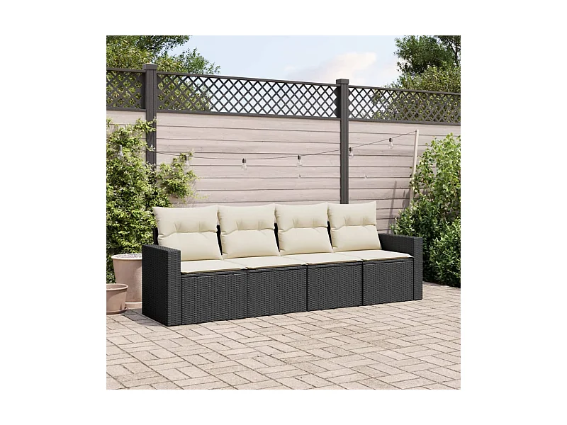 4-tlg. Garten-Sofagarnitur,Gartenmöbel-Set mit Kissen Schwarz Poly Rattan -gkd388139