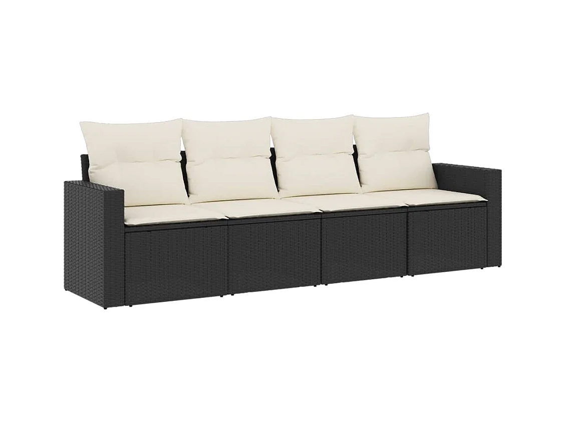 4-tlg. Garten-Sofagarnitur,Gartenmöbel-Set mit Kissen Schwarz Poly Rattan -gkd388139