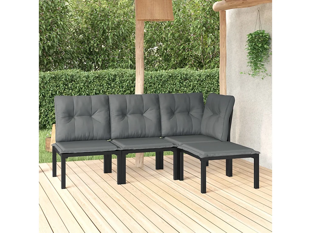 4-tlg. Garten-Sitzgruppe: Sofa + Tisch | Garten-Lounge-Set Schwarz und Grau Poly Rattan -GKD214699