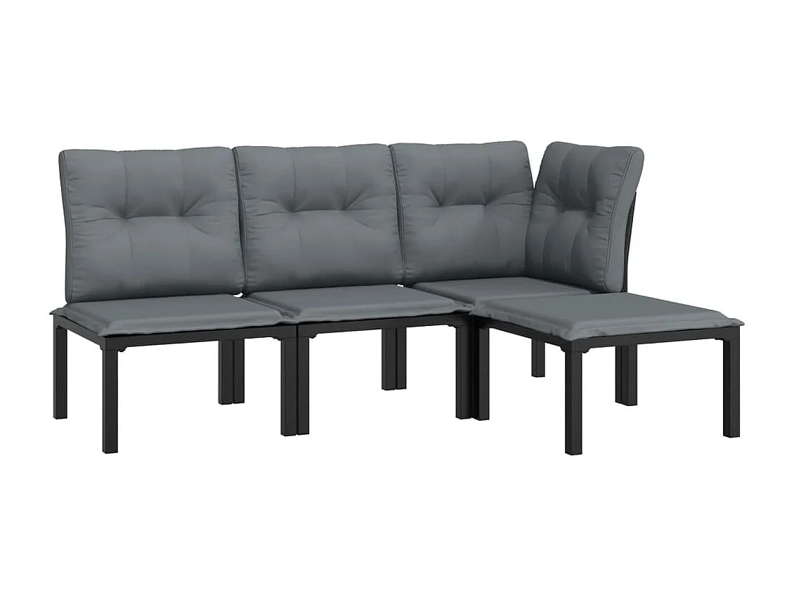 4-tlg. Garten-Sitzgruppe: Sofa + Tisch | Garten-Lounge-Set Schwarz und Grau Poly Rattan -GKD214699