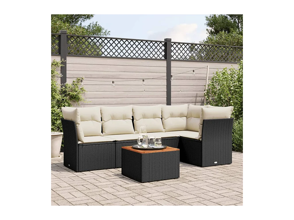 6-tlg. Garten-Sofagarnitur,Gartenmöbel-Set mit Kissen Schwarz Poly Rattan -gkd162531