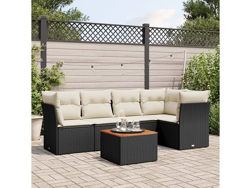 6-tlg. Garten-Sofagarnitur,Gartenmöbel-Set mit Kissen Schwarz Poly Rattan -gkd162531