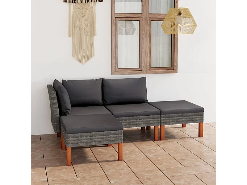 4-delige Loungeset met kussens poly rattan grijs NL53386