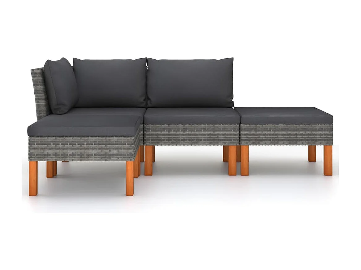 4-delige Loungeset met kussens poly rattan grijs NL53386
