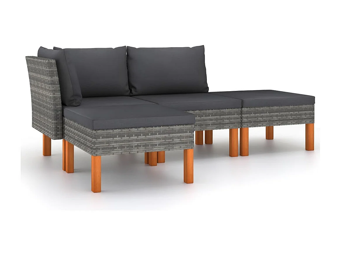 Salon de jardin 4 pcs avec coussins Résine tressée Gris BE15549