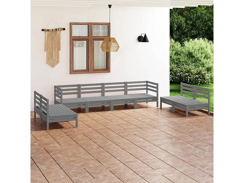 8-tlg. Garten-Sitzgruppe | Garten-Lounge-Set Grau Massivholz Kiefer -GKD827459