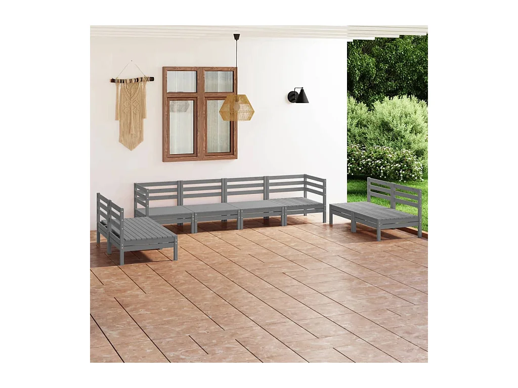 Salon de jardin 8 pcs Gris Bois de pin massif BE50106