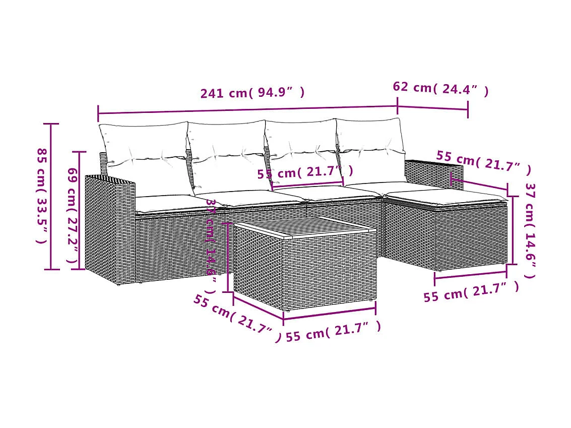 6-tlg. Garten-Sofagarnitur,Gartenmöbel-Set mit Kissen Schwarz Poly Rattan -gkd326954