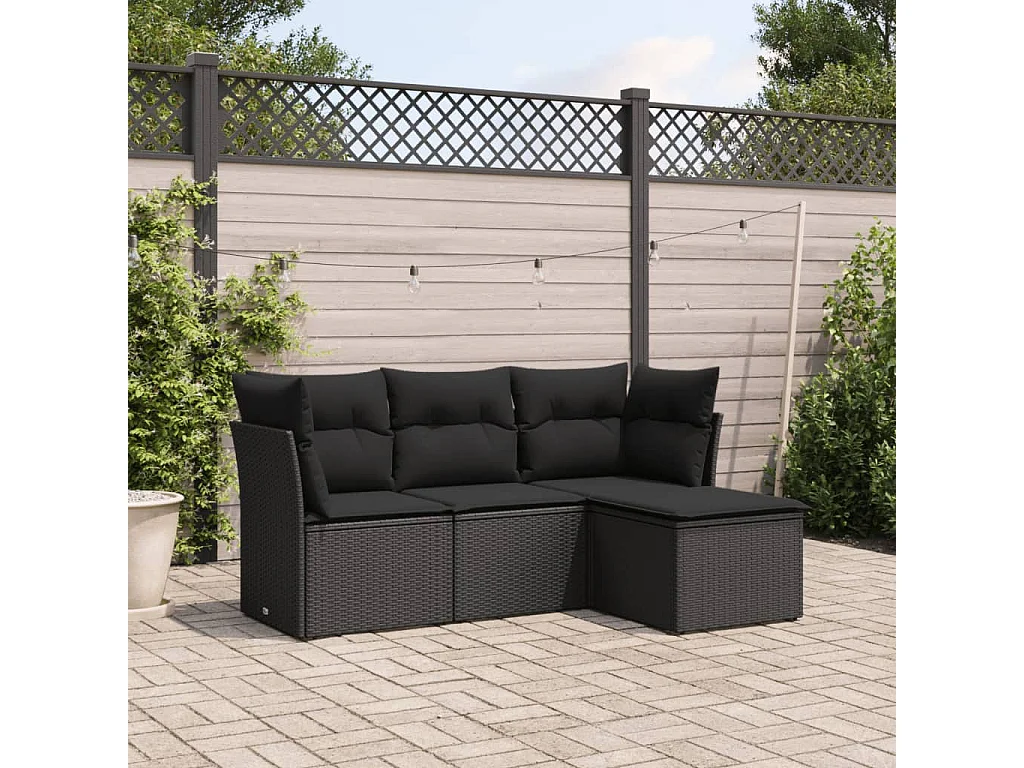 4-tlg. Garten-Sofagarnitur,Gartenmöbel-Set mit Kissen Schwarz Poly Rattan -gkd446050