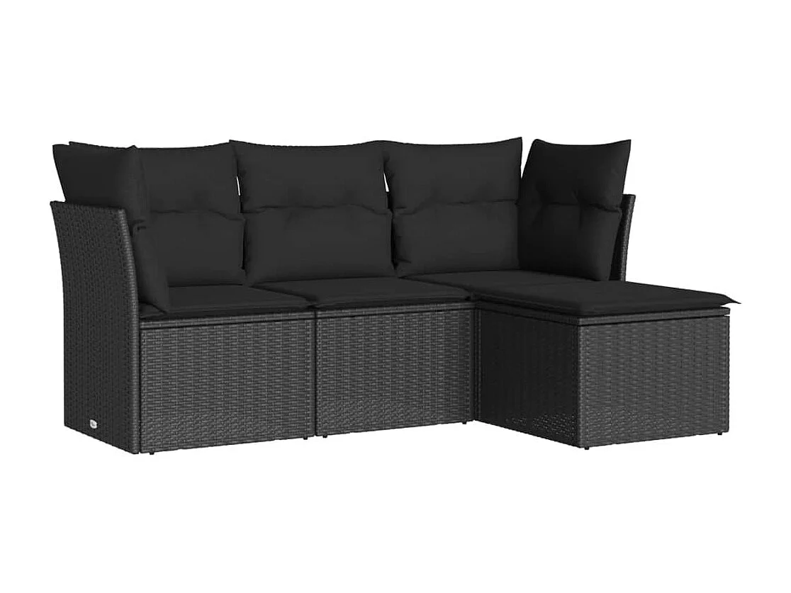 4-tlg. Garten-Sofagarnitur,Gartenmöbel-Set mit Kissen Schwarz Poly Rattan -gkd446050