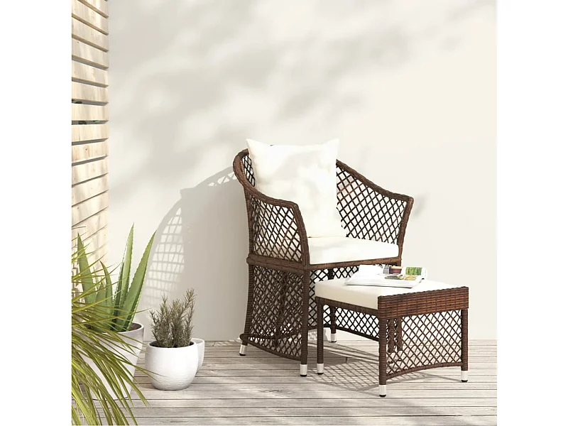 Salon de jardin 2 pcs avec coussins Marron Résine tressée BE89762