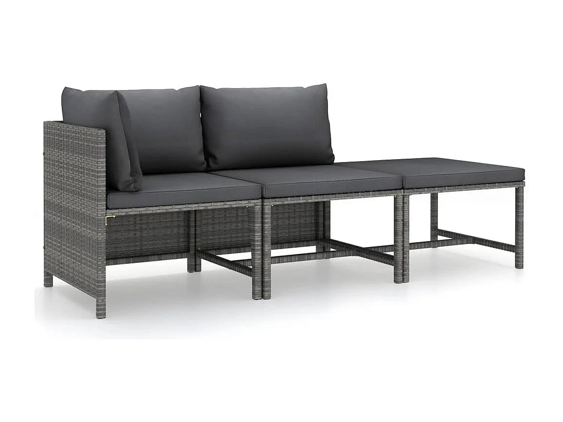 3-tlg. Garten-Sitzgruppe: Sofa + Tisch | Garten-Lounge-Set mit Kissen Poly Rattan Grau -GKD692856