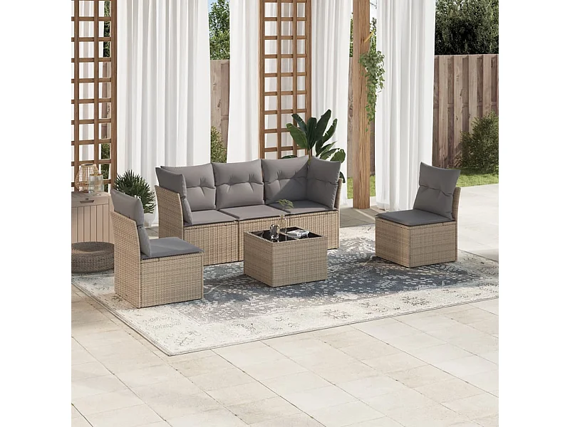 6-tlg. Garten-Sofagarnitur,Gartenmöbel-Set mit Kissen Beige Poly Rattan -gkd241807