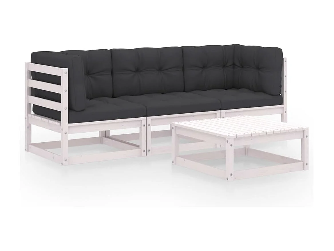 Salon de jardin 4 pcs avec coussins Bois de pin massif BE62266