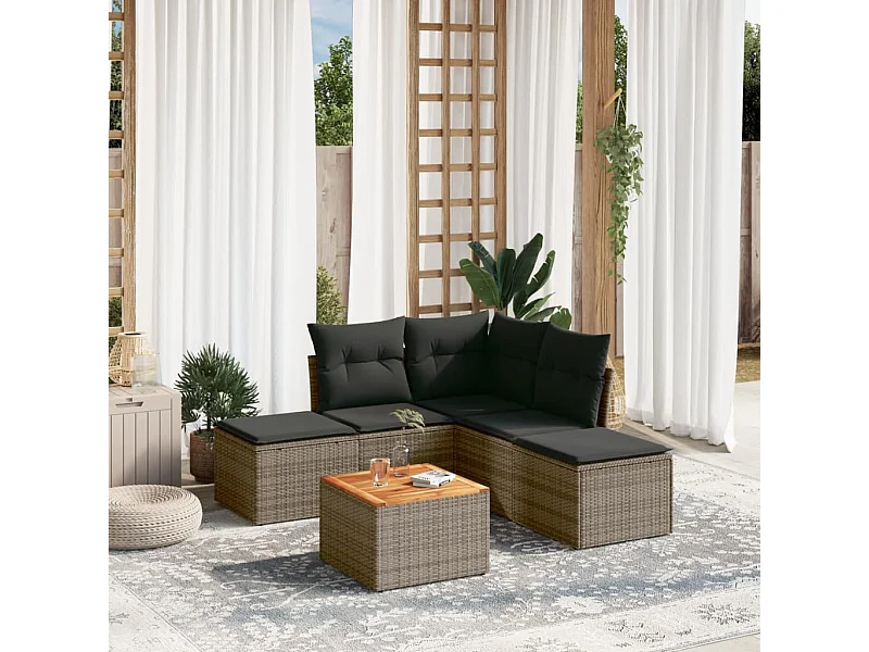 6-tlg. Garten-Sofagarnitur,Gartenmöbel-Set mit Kissen Grau Poly Rattan -gkd440061