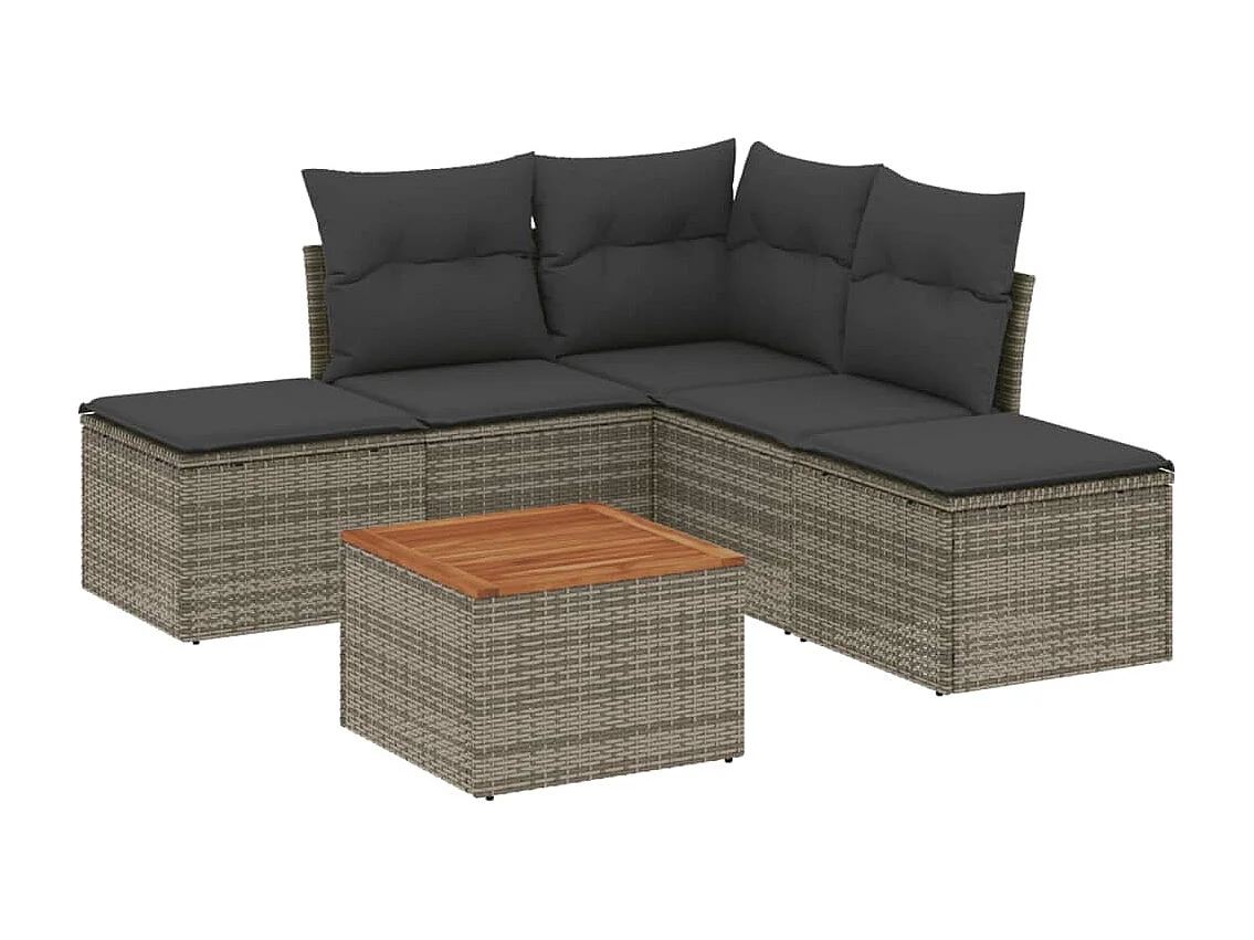 6 pcs conjunto sofás de jardim com almofadões vime cinzento PT206154