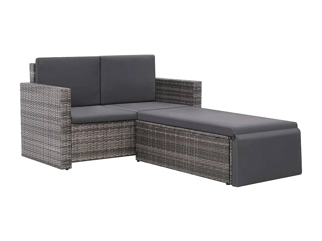 2-tlg. Garten-Sitzgruppe | Garten-Lounge-Set mit Auflagen Poly Rattan Grau -GKD996190