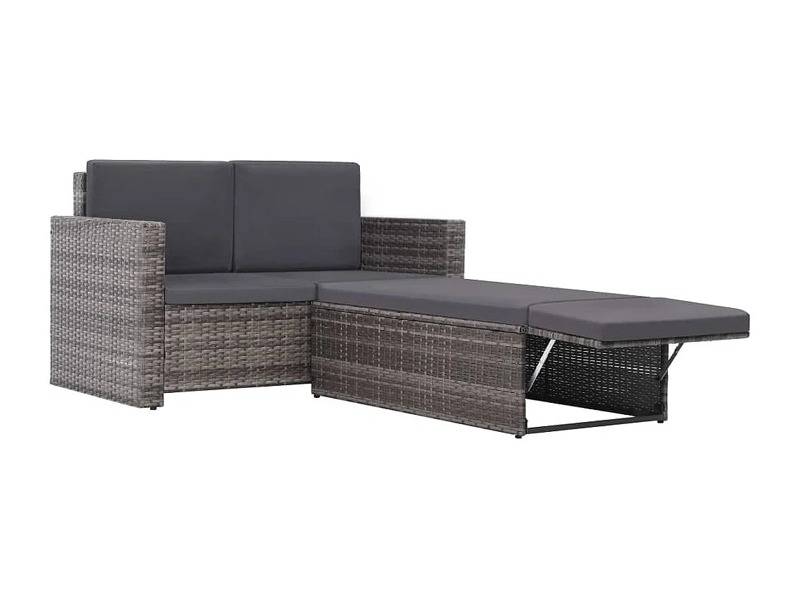 2-tlg. Garten-Sitzgruppe | Garten-Lounge-Set mit Auflagen Poly Rattan Grau -GKD996190