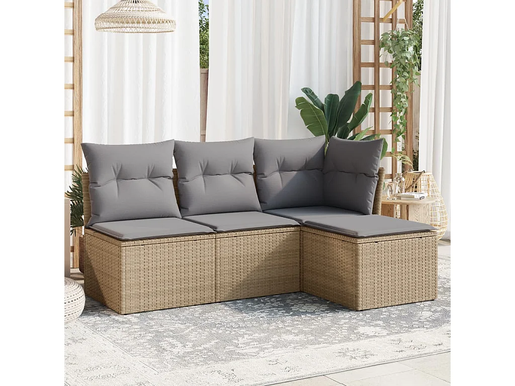 4 pzas Salón de jardín con cojines ratán sintético beige ES48305