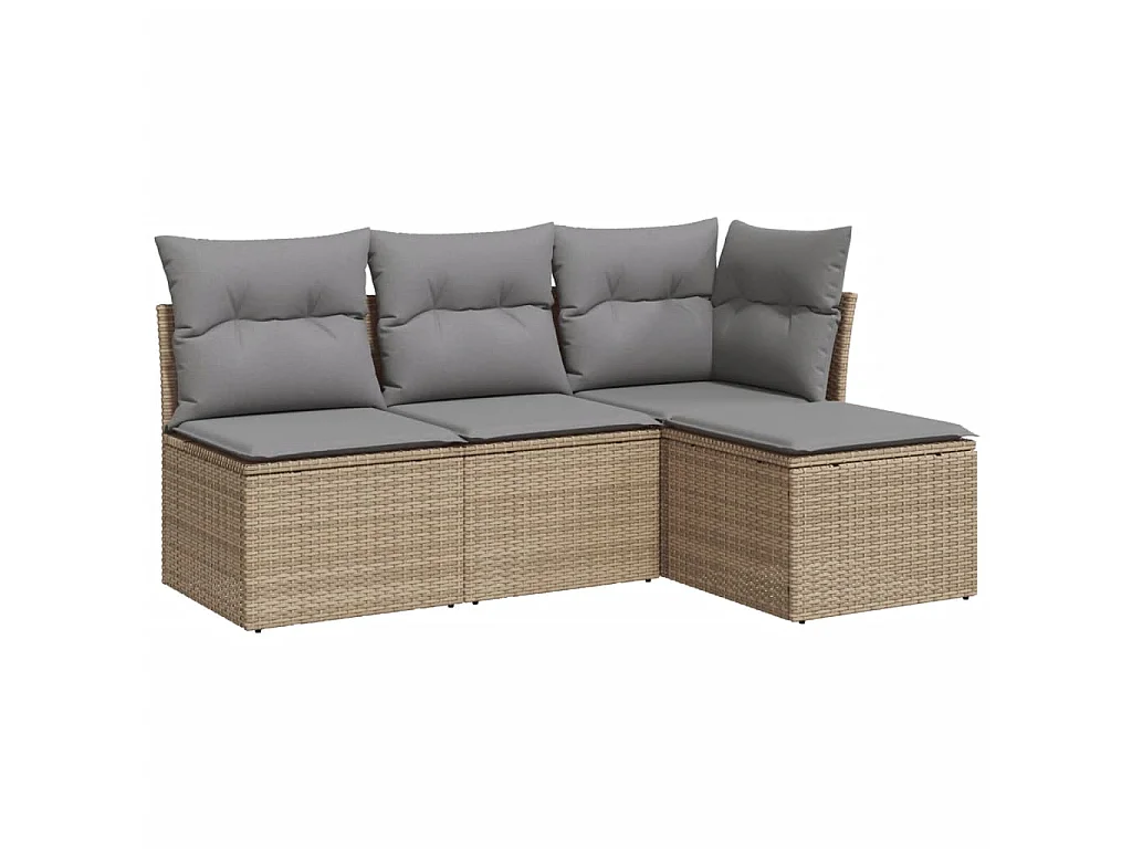 4 pzas Salón de jardín con cojines ratán sintético beige ES48305