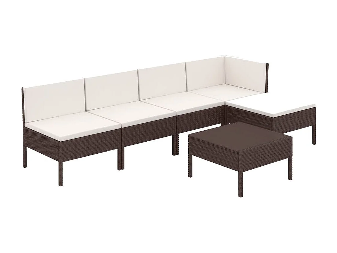 6-delige Loungeset met kussens poly rattan bruin NL22233