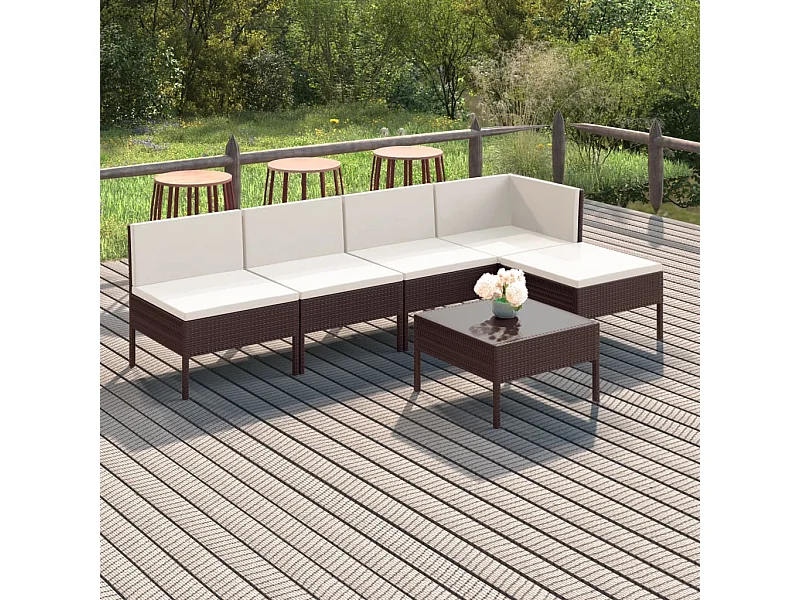 Salon de jardin 6 pcs avec coussins Résine tressée Marron BE70211