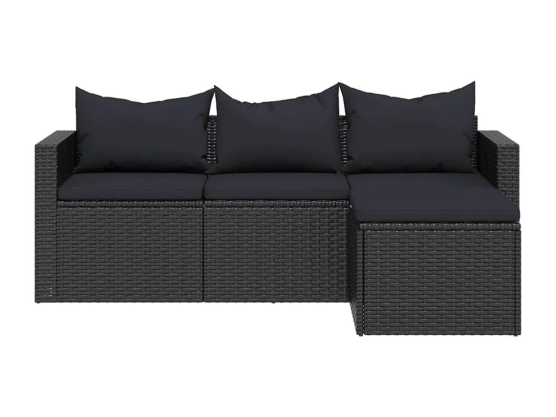 Garten-Sitzgruppe: Sofa + Tisch | Garten-Lounge-Set Schwarz Poly Rattan -GKD279984