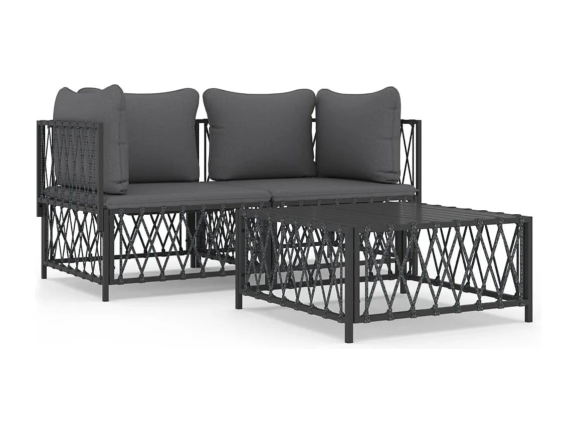 3-delige Loungeset met kussens staal antracietkleurig NL33809