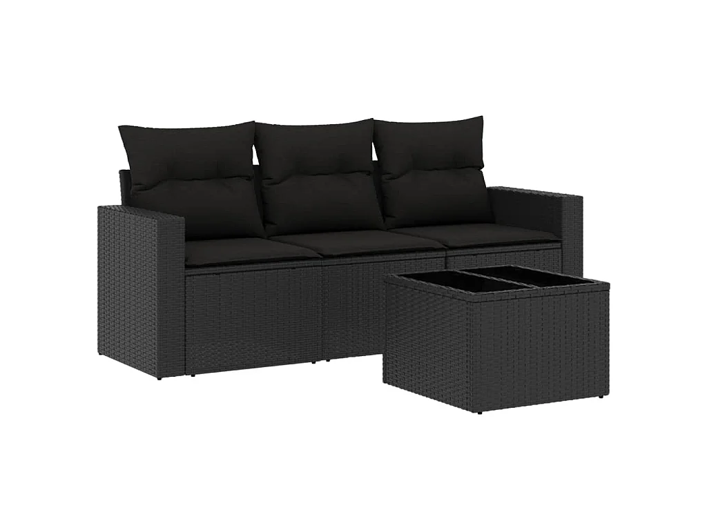4-delige Loungeset met kussens poly rattan zwart NL62271