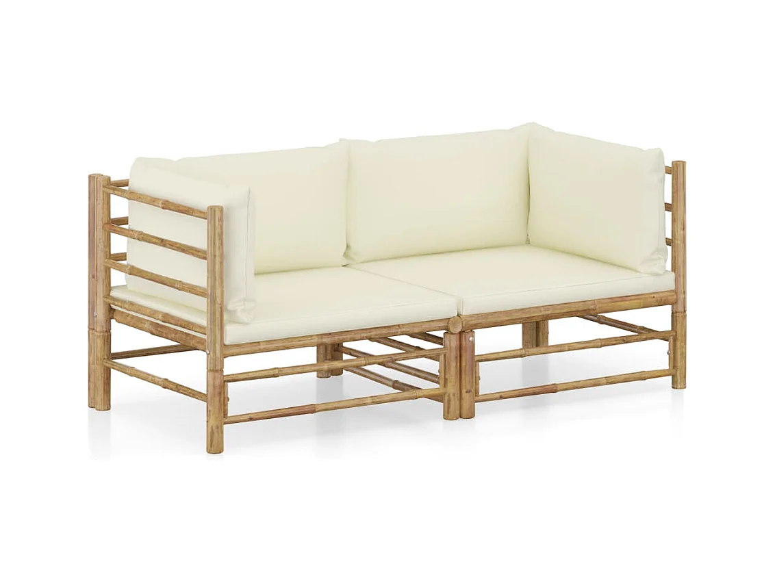 Salon de jardin 2 pcs avec coussins blanc crème Bambou BE51962