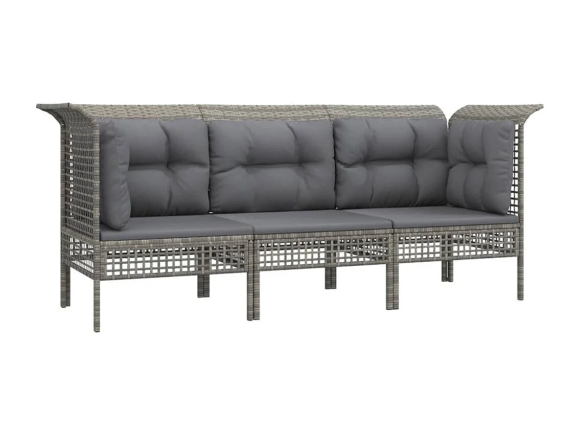 Salon de jardin 3 pcs avec coussins Gris Résine tressée BE76576