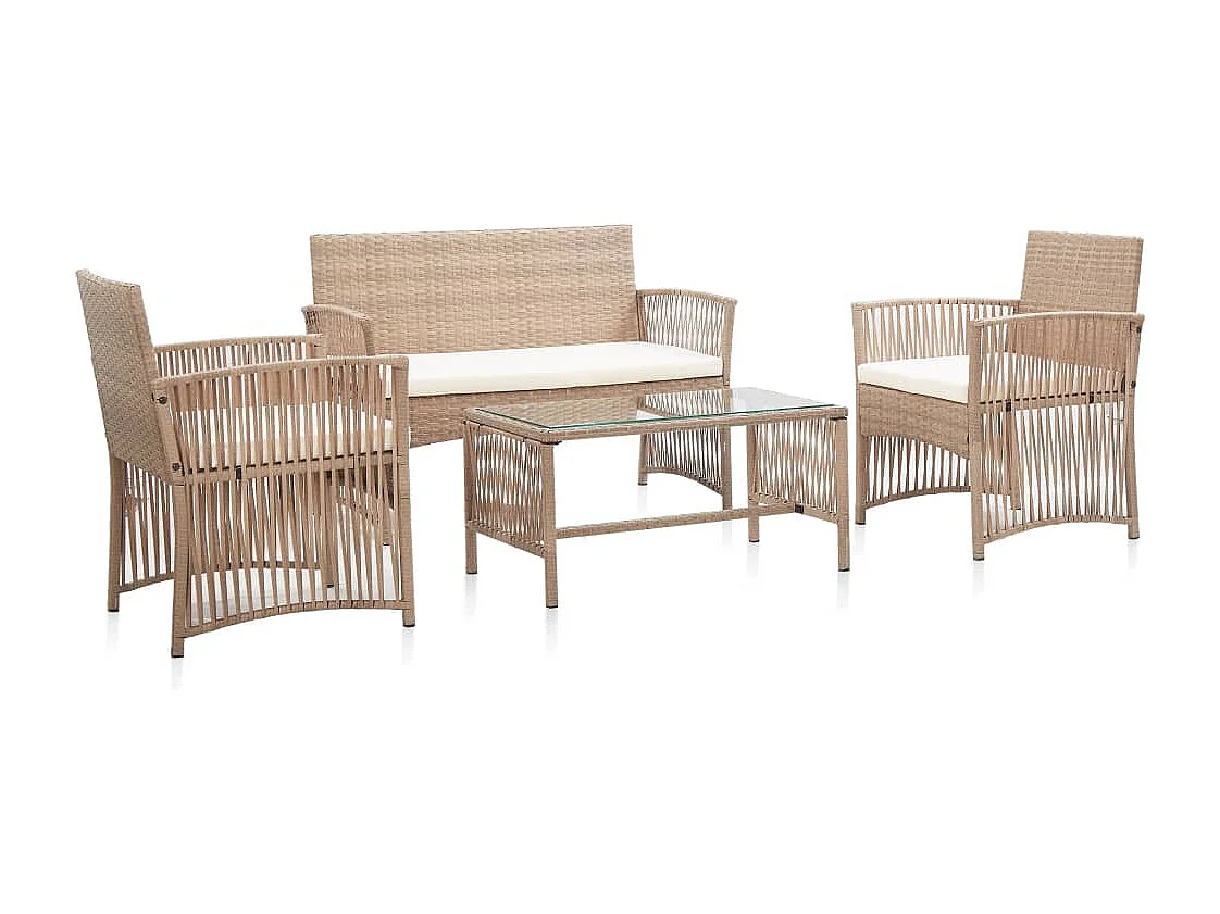 Salon de jardin 4 pcs avec coussins Résine tressée Beige BE41370
