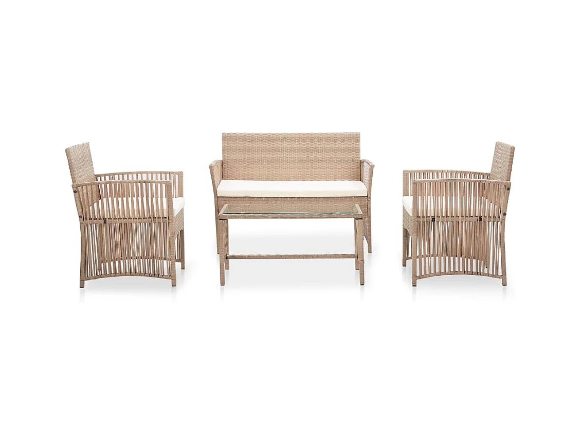 Salon de jardin 4 pcs avec coussins Résine tressée Beige BE41370