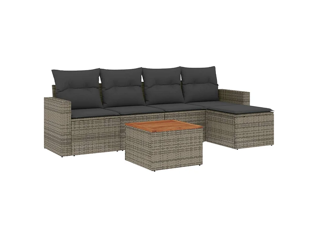 Salon de jardin 6 pcs avec coussins gris résine tressée BE32420