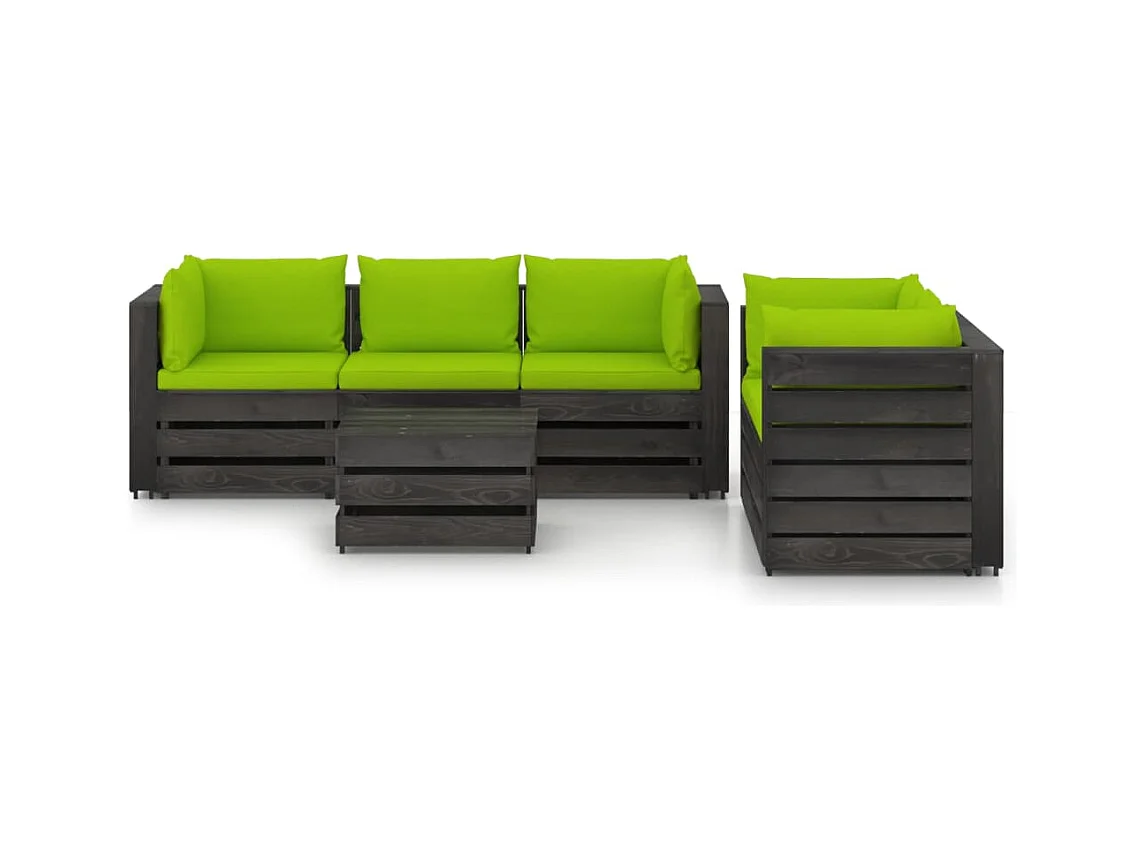 6-tlg. Garten-Sitzgruppe: Sofa + Tisch | Garten-Lounge-Set mit Kissen Grau Imprägniertes Holz -GKD680103