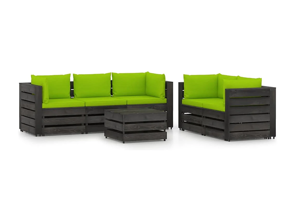 Salon de jardin 6 pcs avec coussins Bois imprégné de gris BE73639