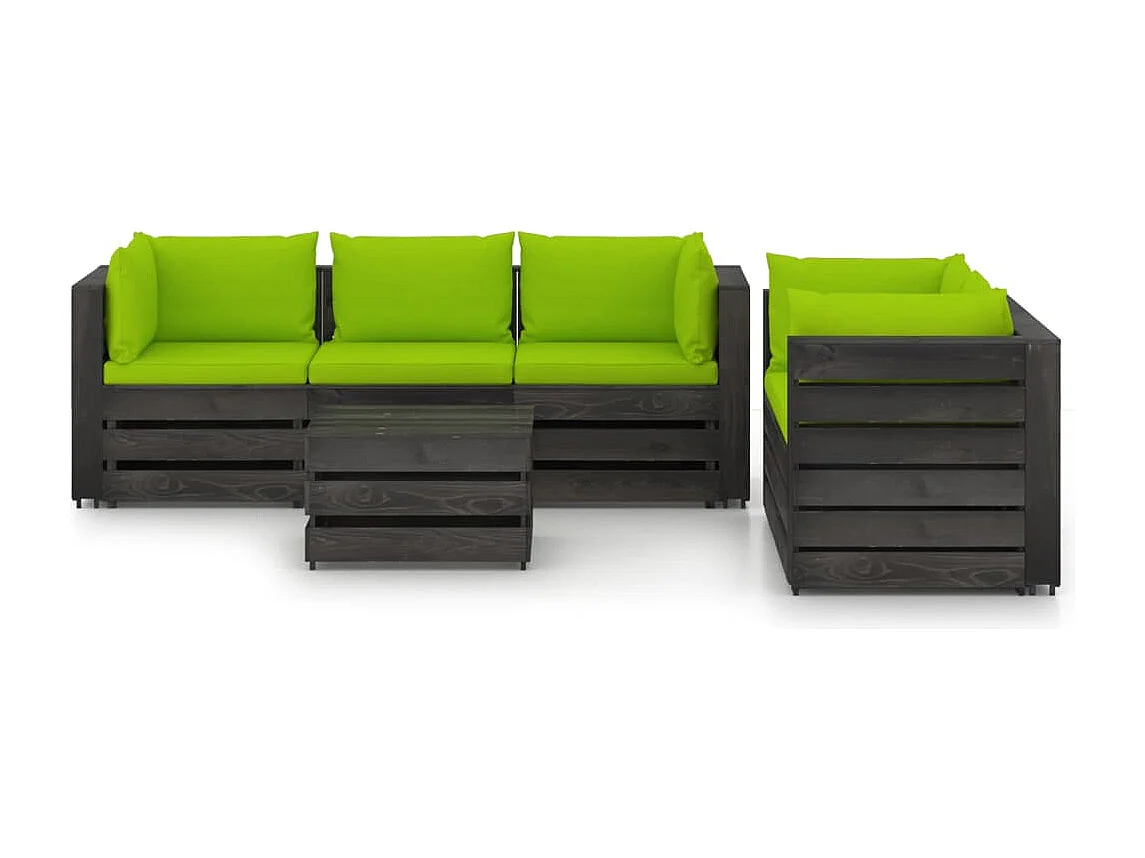 Salon de jardin 6 pcs avec coussins Bois imprégné de gris BE73639