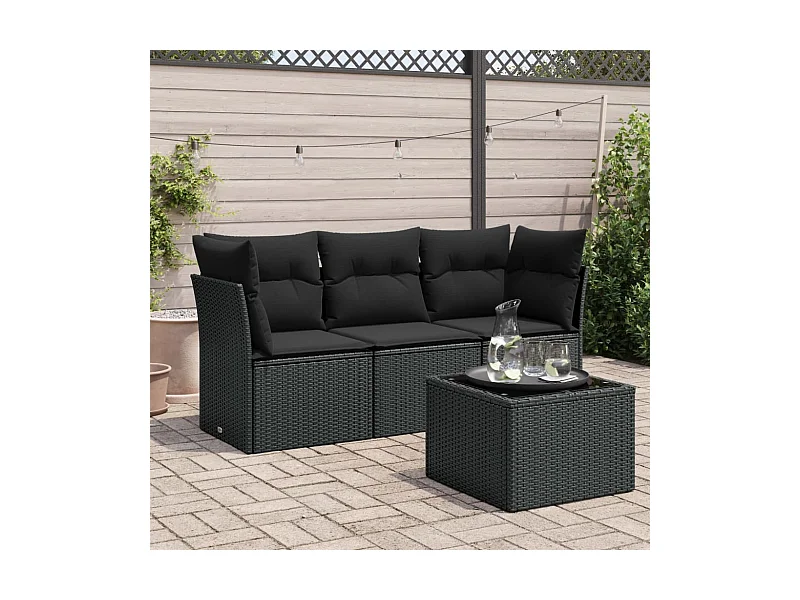 4-tlg. Garten-Sofagarnitur,Gartenmöbel-Set mit Kissen Schwarz Poly Rattan -gkd564988