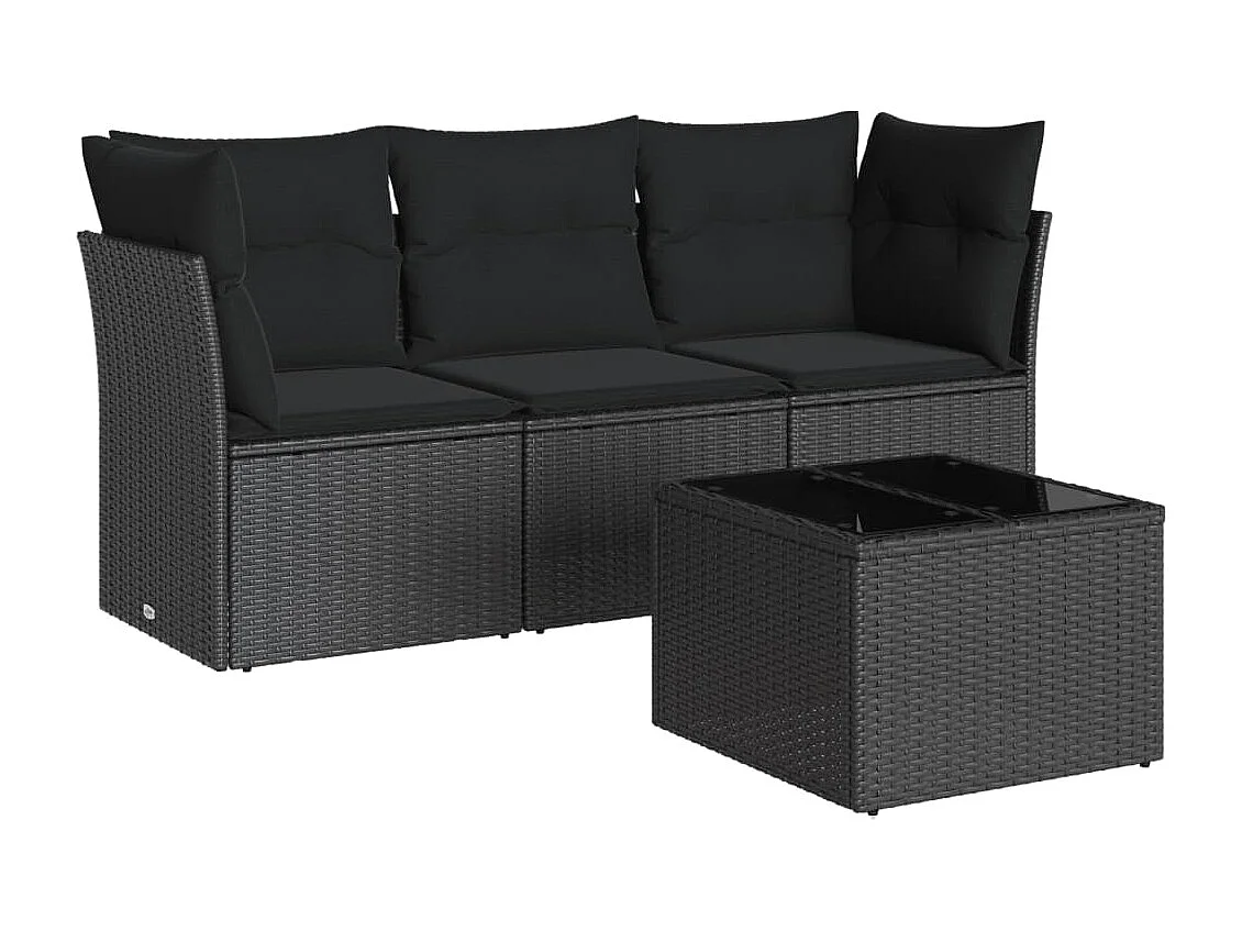4-tlg. Garten-Sofagarnitur,Gartenmöbel-Set mit Kissen Schwarz Poly Rattan -gkd564988