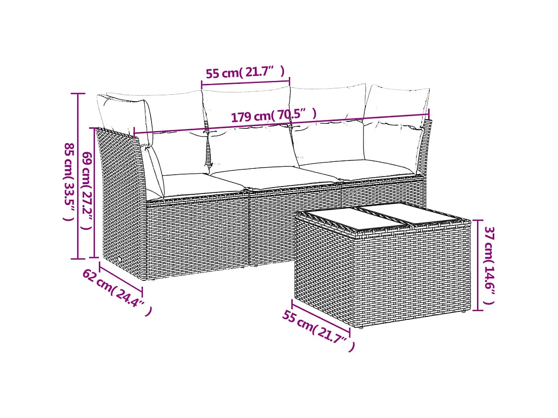 4-tlg. Garten-Sofagarnitur,Gartenmöbel-Set mit Kissen Schwarz Poly Rattan -gkd564988