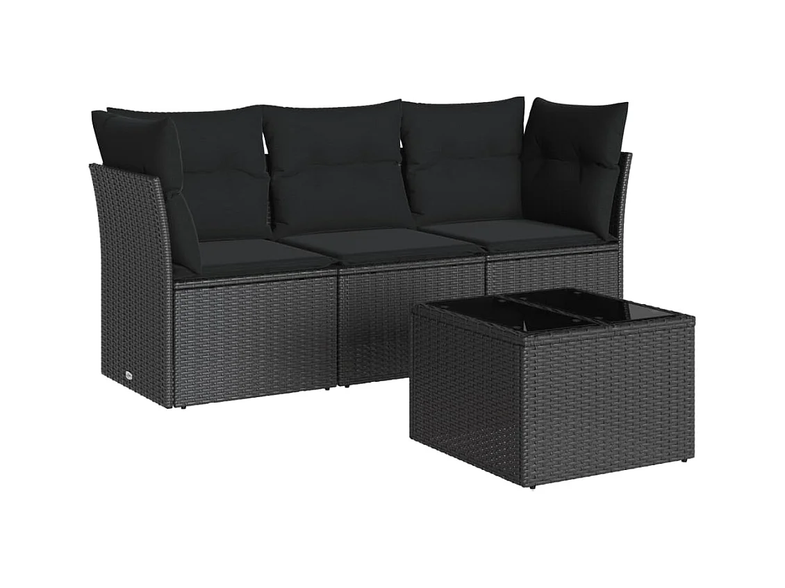 4-tlg. Garten-Sofagarnitur,Gartenmöbel-Set mit Kissen Schwarz Poly Rattan -gkd564988