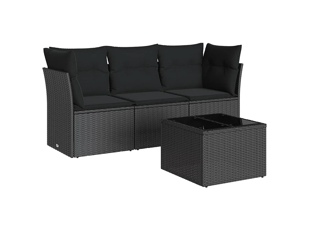 4-delige Loungeset met kussens poly rattan zwart NL13640