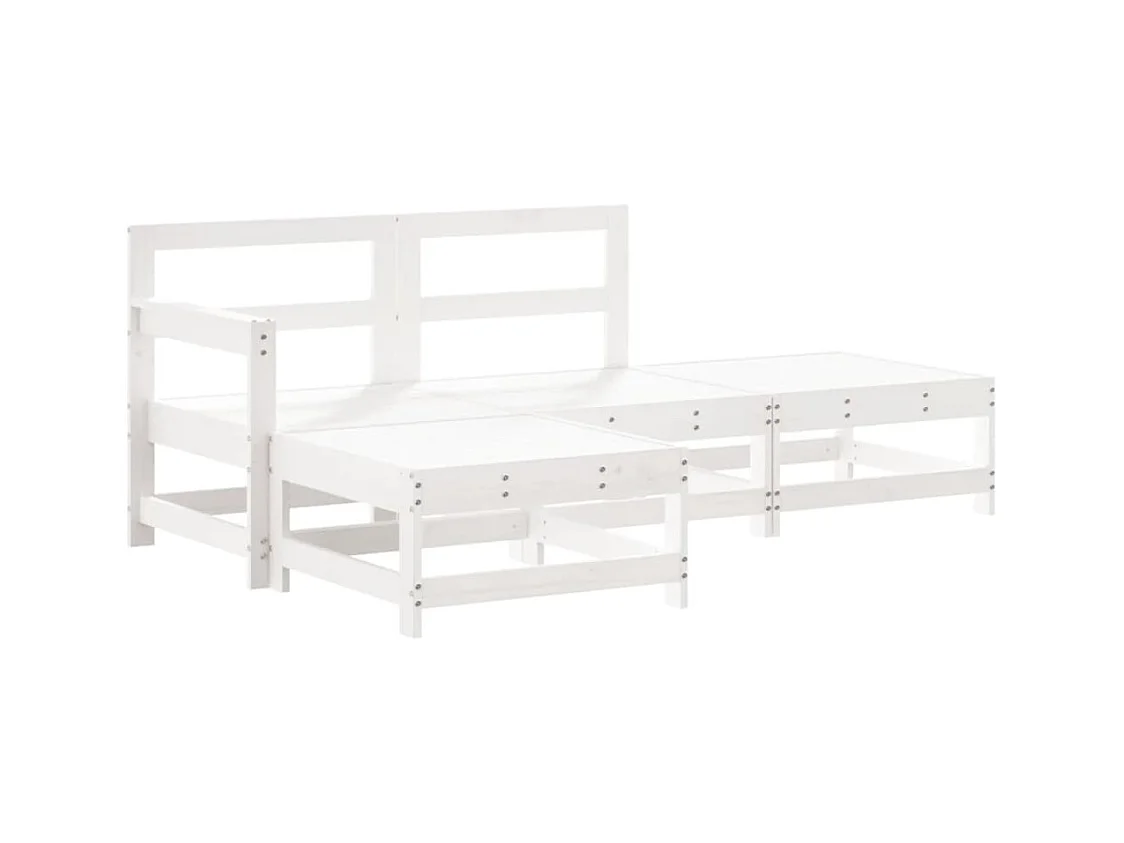 4-tlg. Garten-Sitzgruppe: Sofa + Tisch | Garten-Lounge-Set Weiß Massivholz Kiefer -GKD977249