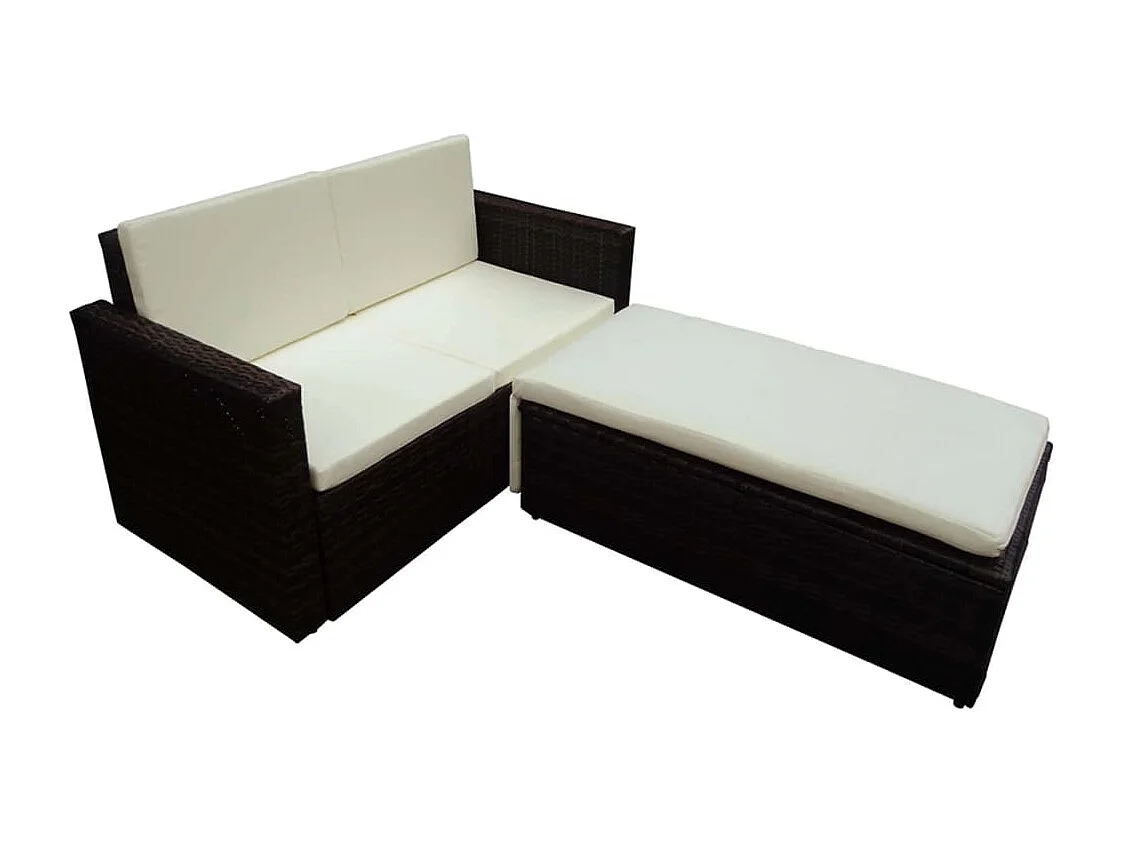 2 pcs conjunto lounge de jardim c/ almofadões vime PE castanho PT25847