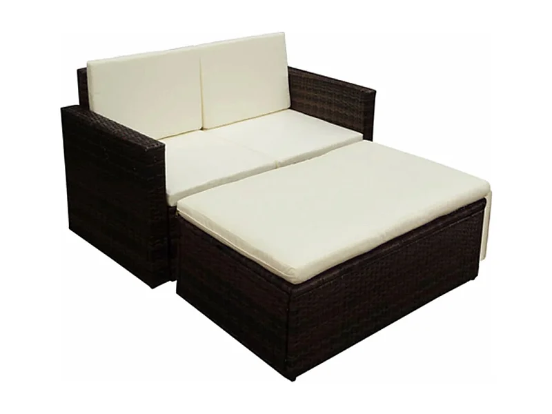 2 pcs conjunto lounge de jardim c/ almofadões vime PE castanho PT25847
