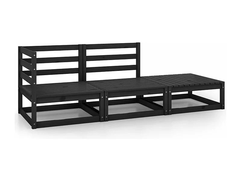 Salon de jardin 3 pcs noir bois de pin massif BE63431