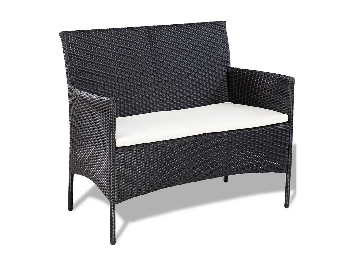 4-tlg. Garten-Sitzgruppe: Sofa + Tisch | Garten-Lounge-Set mit Auflagen Poly Rattan Schwarz -GKD722551