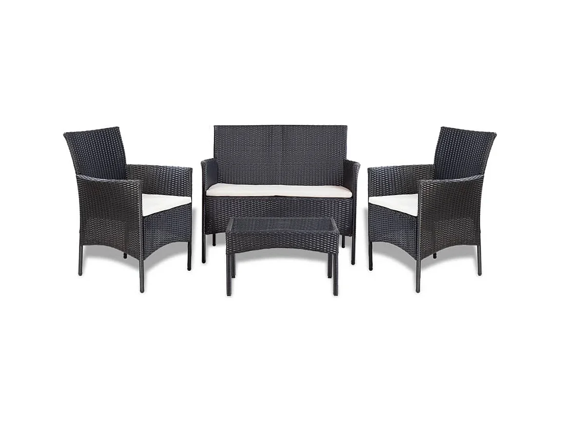 Salon de jardin 4 pcs avec coussins Résine tressée Noir BE92804